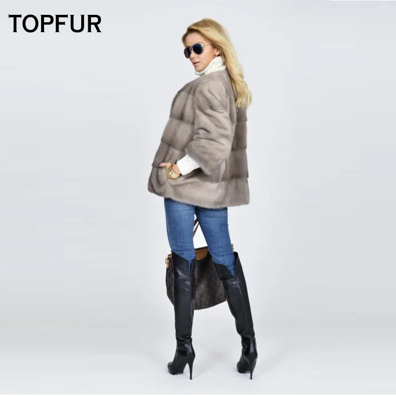 TOPFUR New Fashion Winter Short Female Coat Real Fur Coat For Women Natural Mink Fur Outerwear & Coats Black Basic Jackets