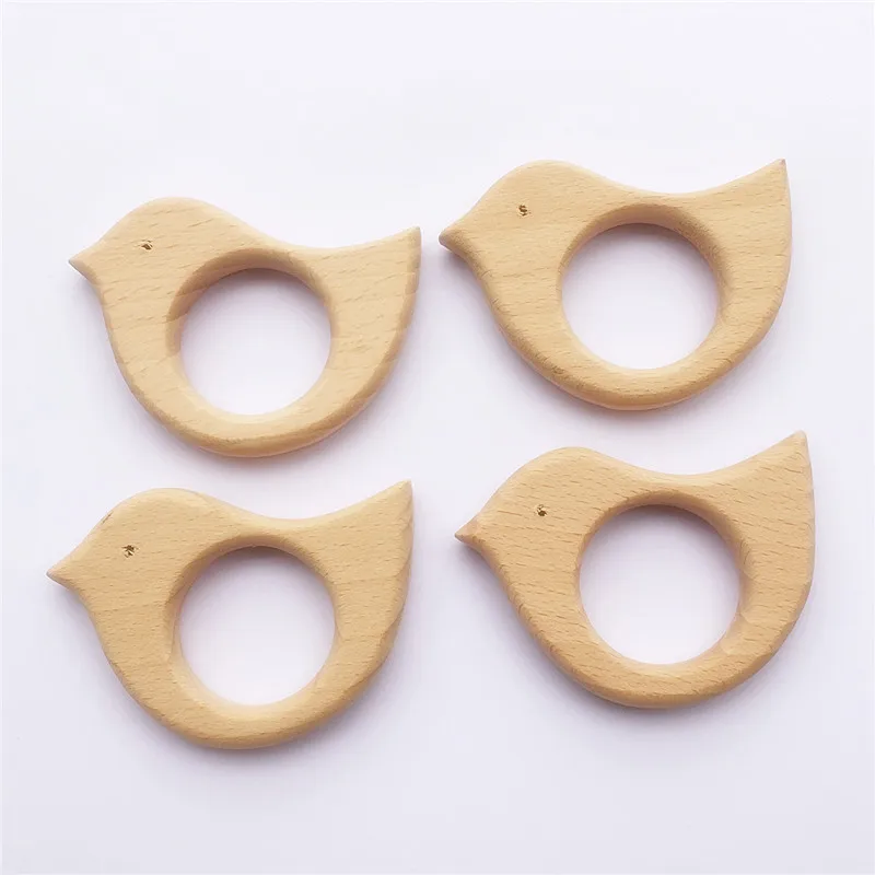 

Chenkai 10pcs Organic Baby Wood Bird Teether Natural Teething Grasping Toy Baby Toddler Wooden Teether DIY Newborn Baby Gift