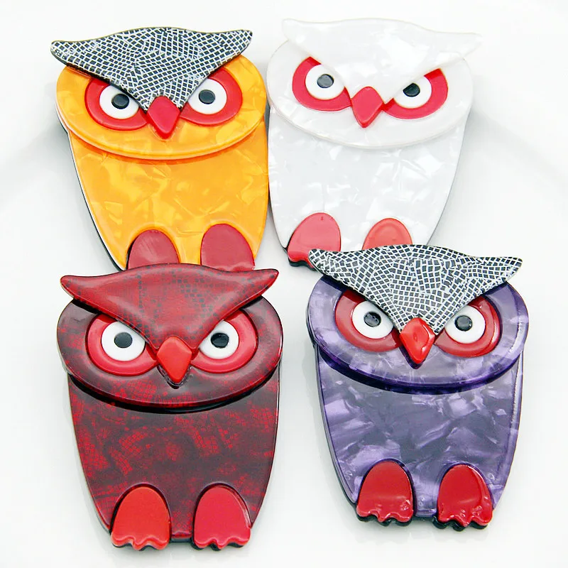 FishSheep Vintage Acrylic Owl Brooch for Women Big Resin Animal Birds Brooches Label Pins Collections Clothing Accessories Gifts