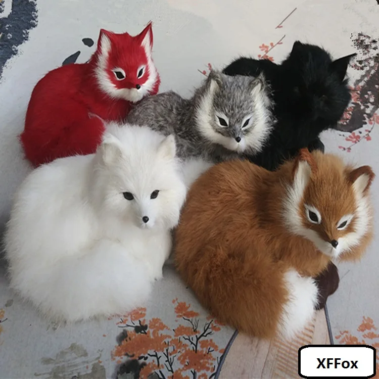 

5 pieces a lot real life fox models plastic&furs simulation curling fox dolls gift about 16x11.5x13cm xf1752