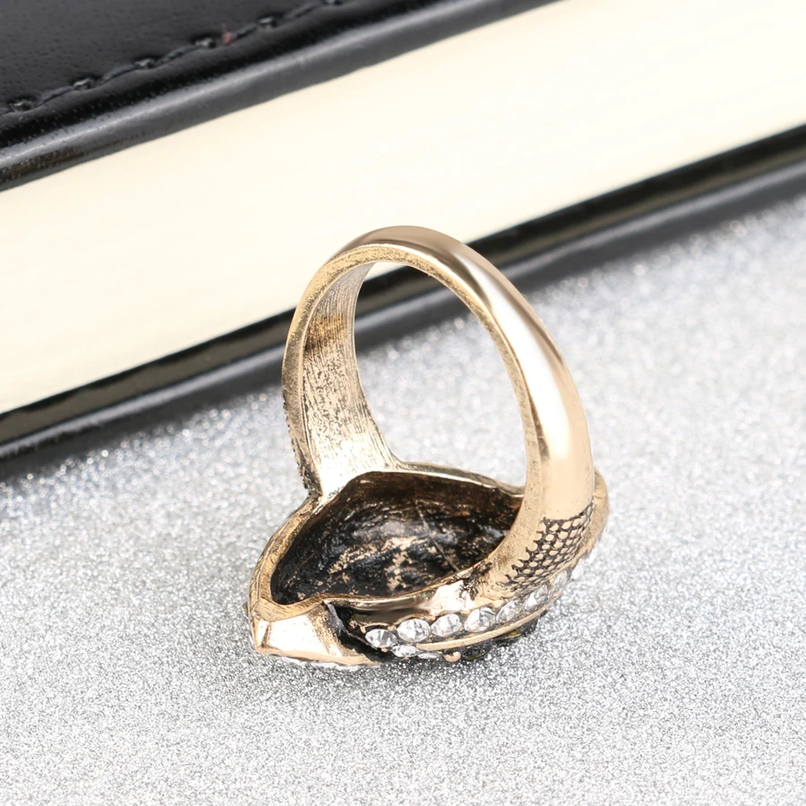 Kinel Luxury Black And White Crystal Rings For Women Color Antique Gold Fashion Vintage Wedding Ring Party Gift