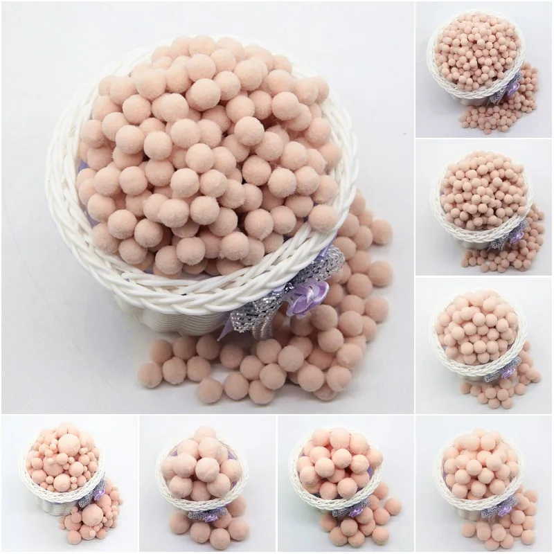 Beige Pompom 8mm 10mm 15mm 20mm 30mm Pom Poms Ponpon Crafts Supplies DIY for Kids Toy Garment Sewing Home Wedding Decoration 20g