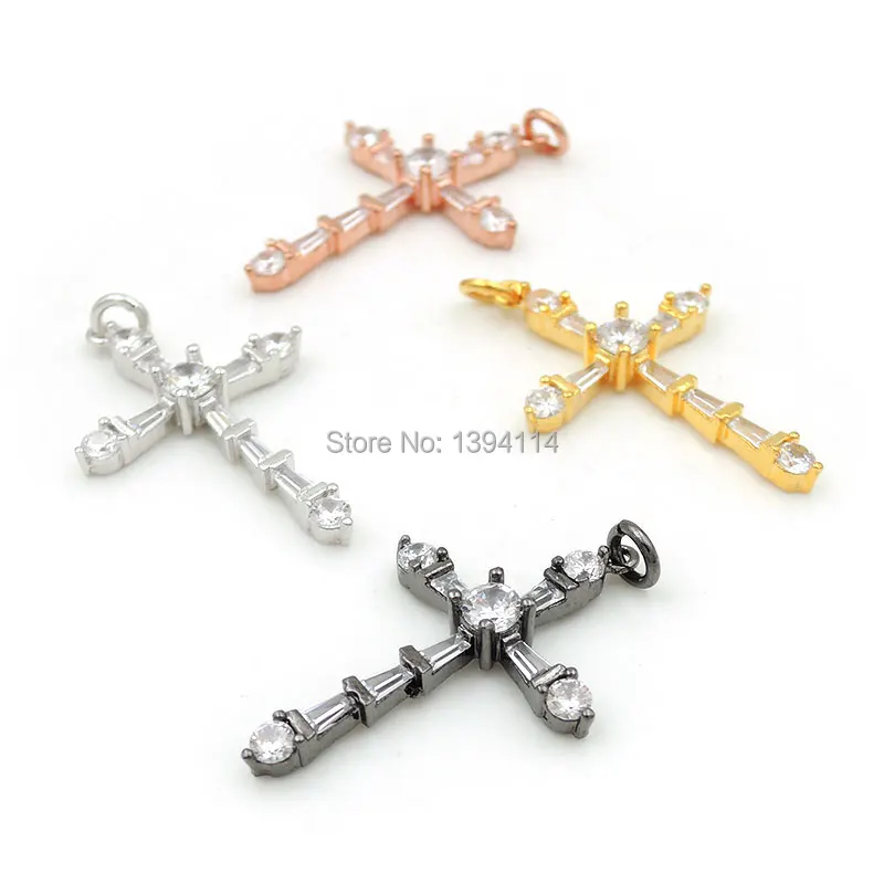 

32*21*5mm Prong Setting Micro Pave Clear CZ Cross Charm Fit For Making DIY Bracelets Or Necklaces Jewelry