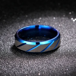 6mm Blue Twill Ring Titanium Brushed Ring for Men and Women Personalized Ring Customize Ring Engraved Ring