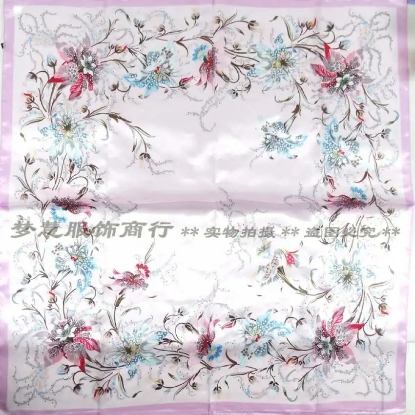 Fashion Brand Female Pink Scarf Hijab,Women Polyester Silk Scarf Printed,Flowers Design Satin Big Square Scarf/Shawl For Ladies