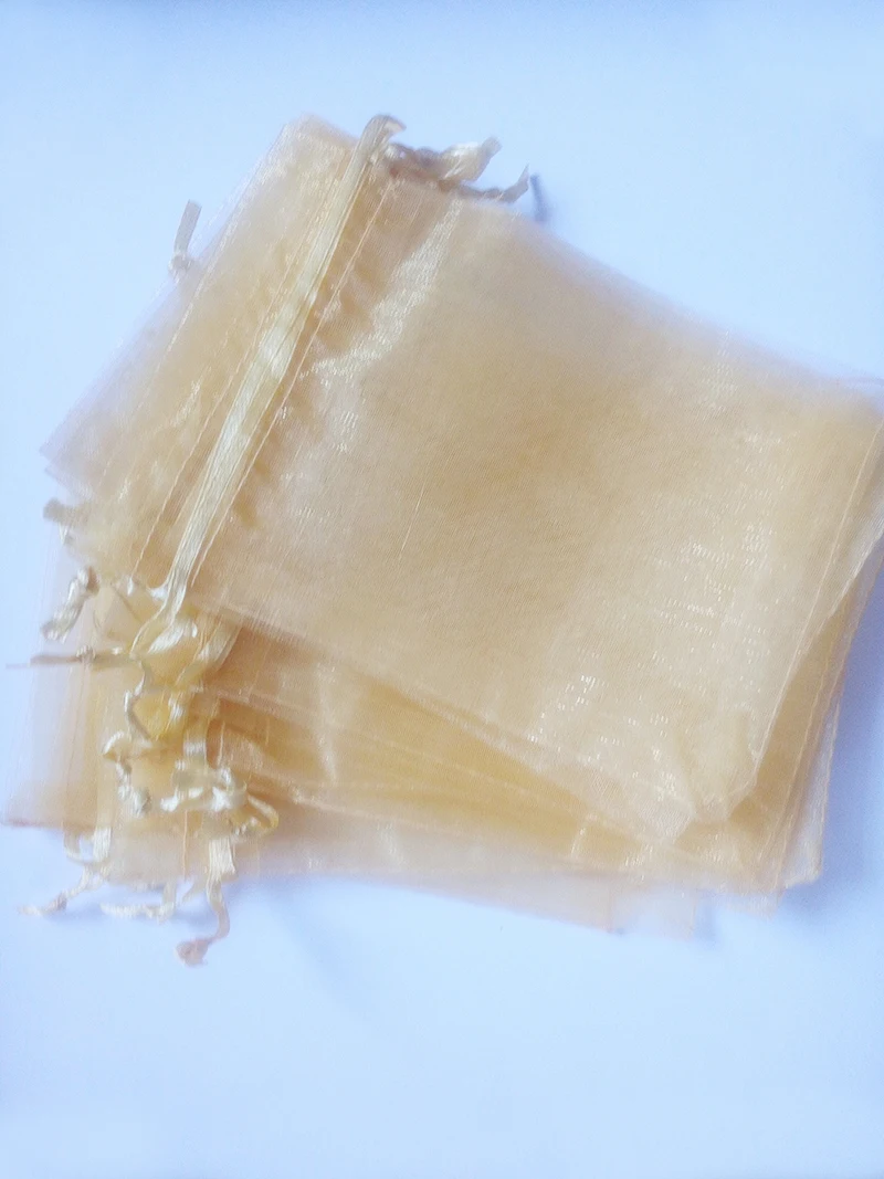 1000 buah 20*30cm tas hadiah Organza emas perhiasan kemasan tas pajangan kantung tali serut untuk gelang/kalung/tas benang Rabu
