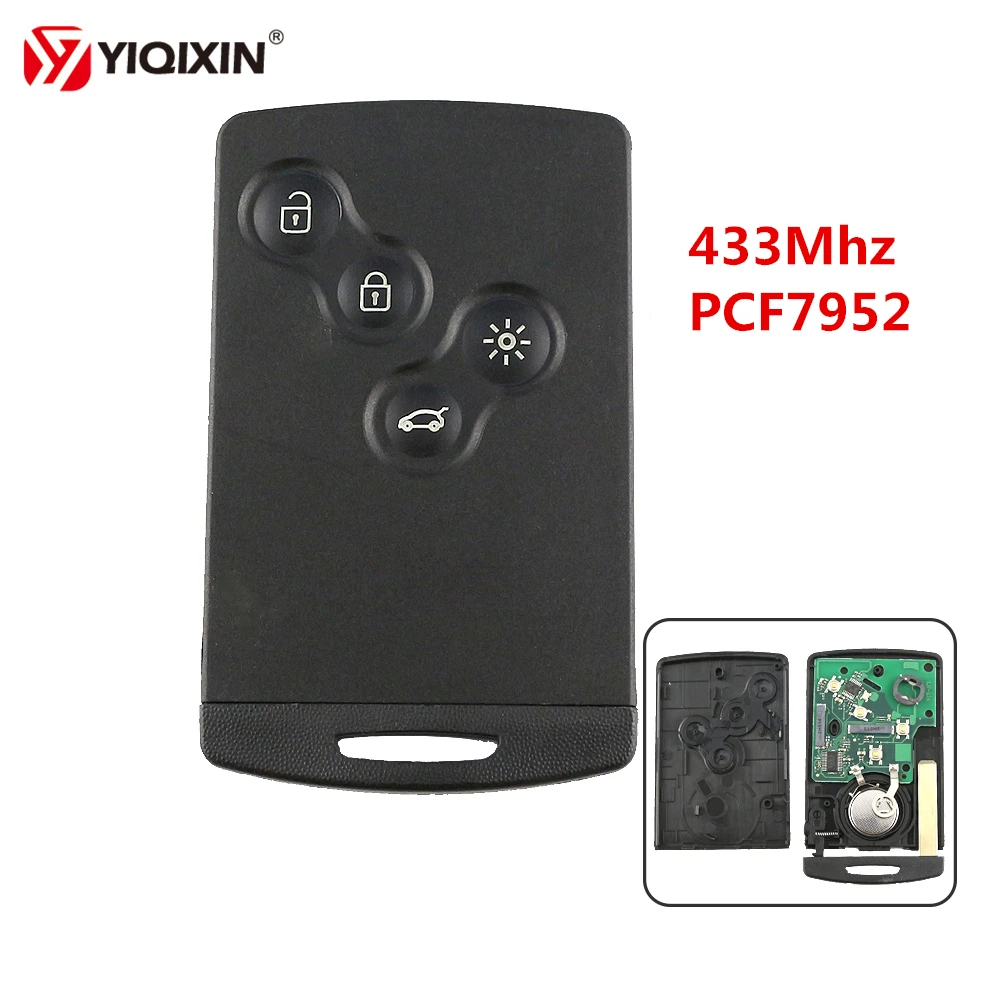 

YIQIXIN 4 Button Remote Key Card Smart Car Key 433Mhz PCF7952 Chip For Renault Megane Scenic Laguna Koleos Clio Uncut Blade