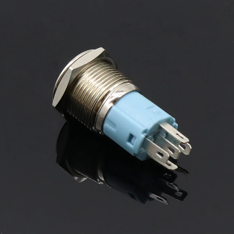 Metal push button switch with light 16mm flat head self-reset Momentary 5V 12V 24V 220V Push Button waterproof LED metal switch