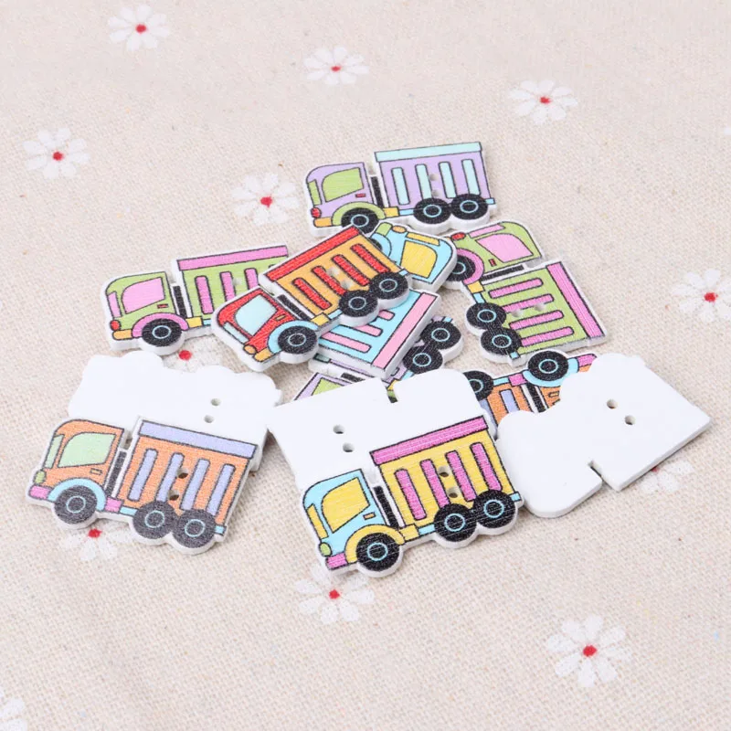 20pcs mixed Colorful Truck Pattern diy Wooden Buttons Botones Handmade Accessories Decoration Scrapbooking Crafts 30x18mm MZ56