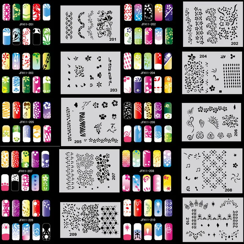OPHIR 200 Designs Airbrush Nail Stencil Airbrushing Template Sheet Stencils for Airbrush Nail Art Paint Nail Tools _JFH8-JFH11