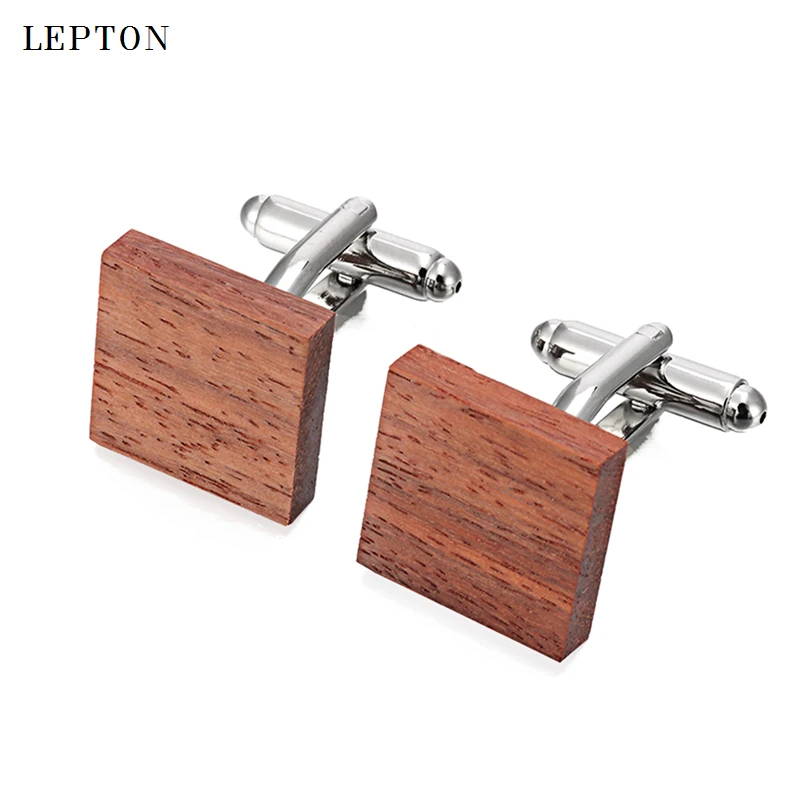 Low-key Luxury Wood Cufflinks For Mens Top Quality Lepton Square Rosewood Cuff links Men Wedding Groom Gift Wooden Cufflinks