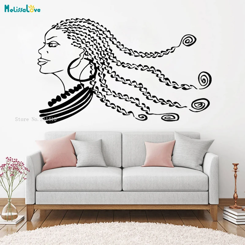 Long Dreadlocks Personalized Girl Wall Sticker Window Decal Beauty Salon Woman Africa Afro American Vinyl Removable Decor YT1113