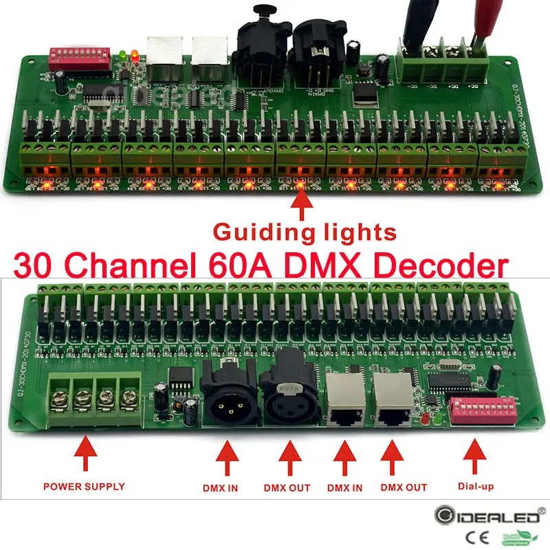 Pcba 30チャンネルdmxデコーダpwm DMX512 60A調光器ドライバledストリップコントローラーledライトストリップ & ledモジュール、ledランプDC12V-24V