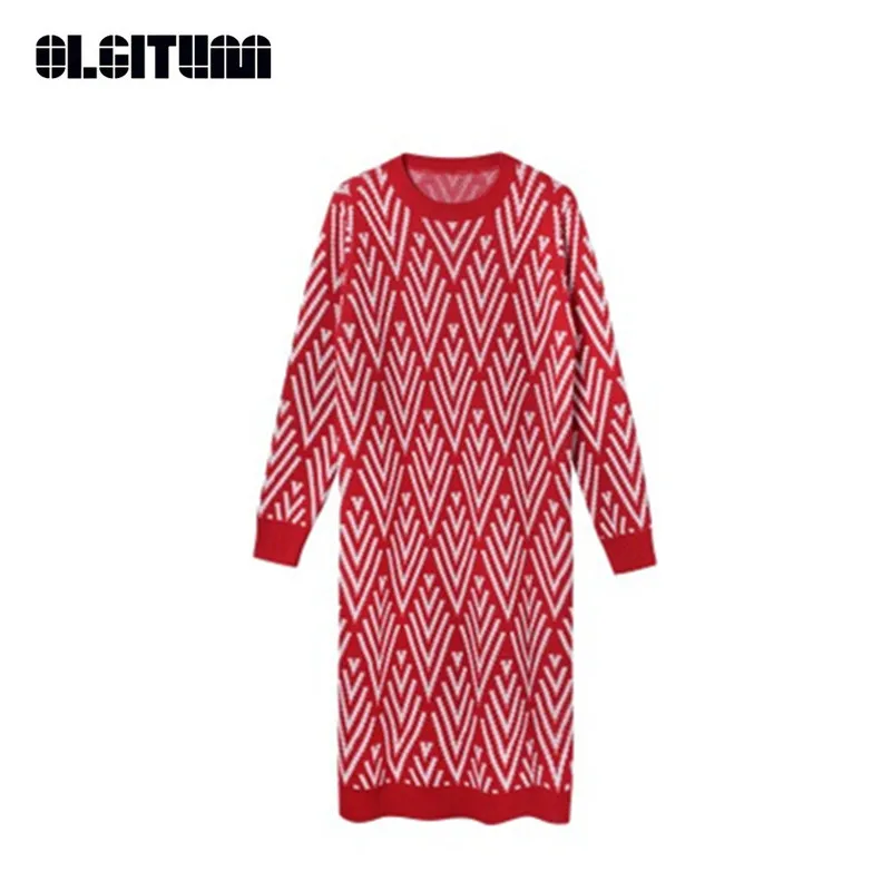 New 2020 Korean version Loose Long Sweater Dress Female Autumn and Winter Crocheted O-neck Knitted Sweater Dress Mujer Vestidos