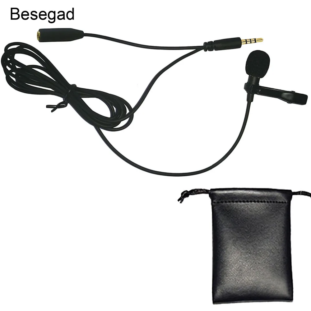 Besegad Mini Microphone Lavalier Clip-on Hands-free Mic for Computer Laptop Tablet Conference Mobile Cell Phone Recording