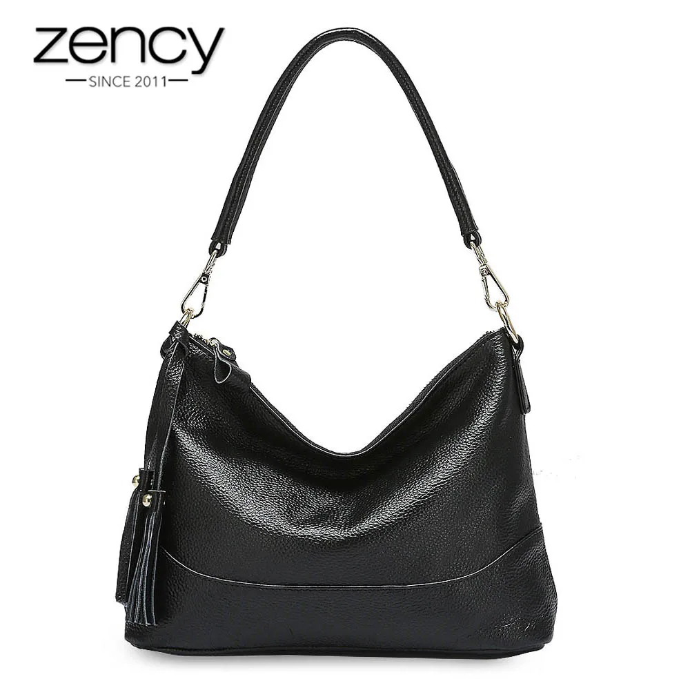 Zency Fashion Hobos 100% Genuine Leather Handbag Women Shoulder Bag Black Grey Lady Crossbody Messenger Bags High Quality