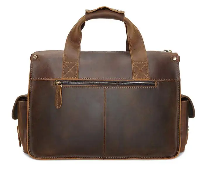 Retro Crazy Horse Leather Men's Leather Laptop Bag Men's Tote First Layer Leather Shoulder Bag Messenger Bag