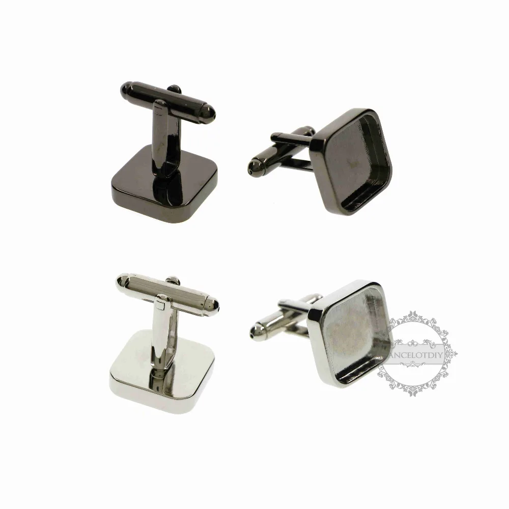 14mm square silver,gun black bezel tray brass cuff links DIY wedding cufflinks blank supplies 1500153