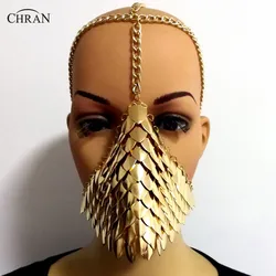 Chran Chainmail Mask Bra Scalemail Shoulder Armor Cosplay Burning Man Headdress Head Chain Headband Medieval Ren Faire Jewelry