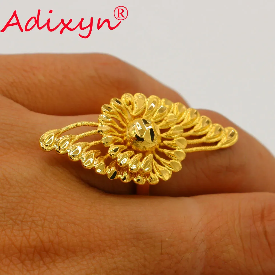 Adixyn Dubai Gold Color Resizable Ring for Women/Teenager Middle East/Dubai/Ethiopian/African Wedding Party Jewelry Gifts 072402