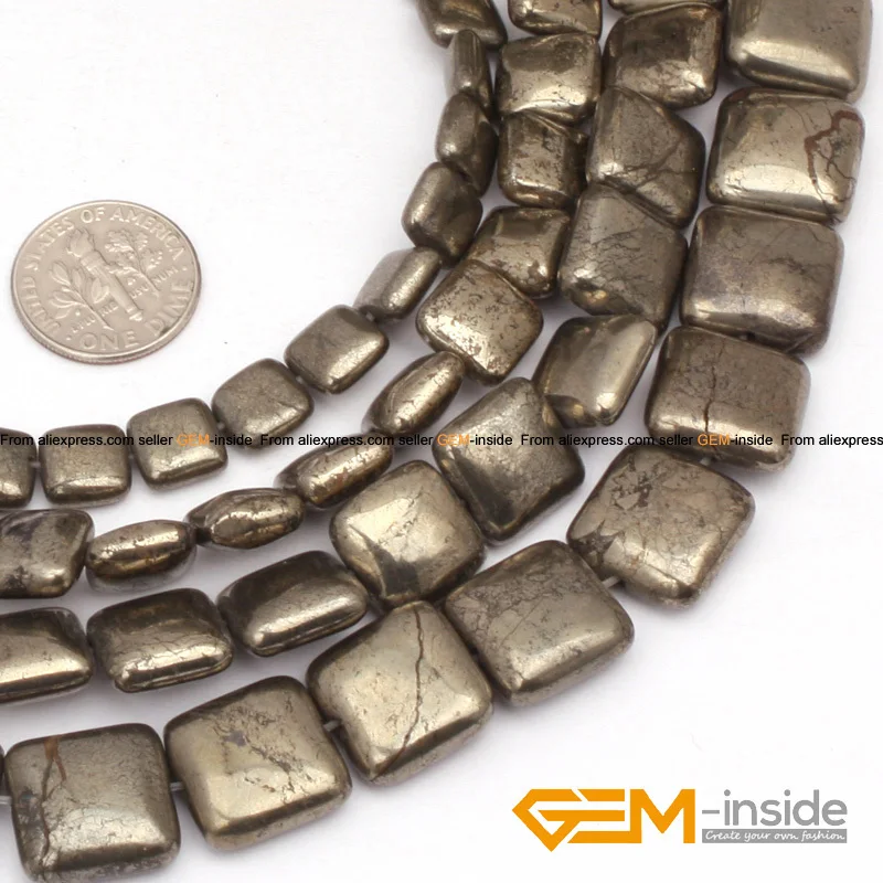 Natural Stone Irony Gray Pyrite Square Beads For Jewelry Making Strand 15\