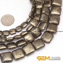 Natural Stone Irony Gray Pyrite Square Beads For Jewelry Making Strand 15