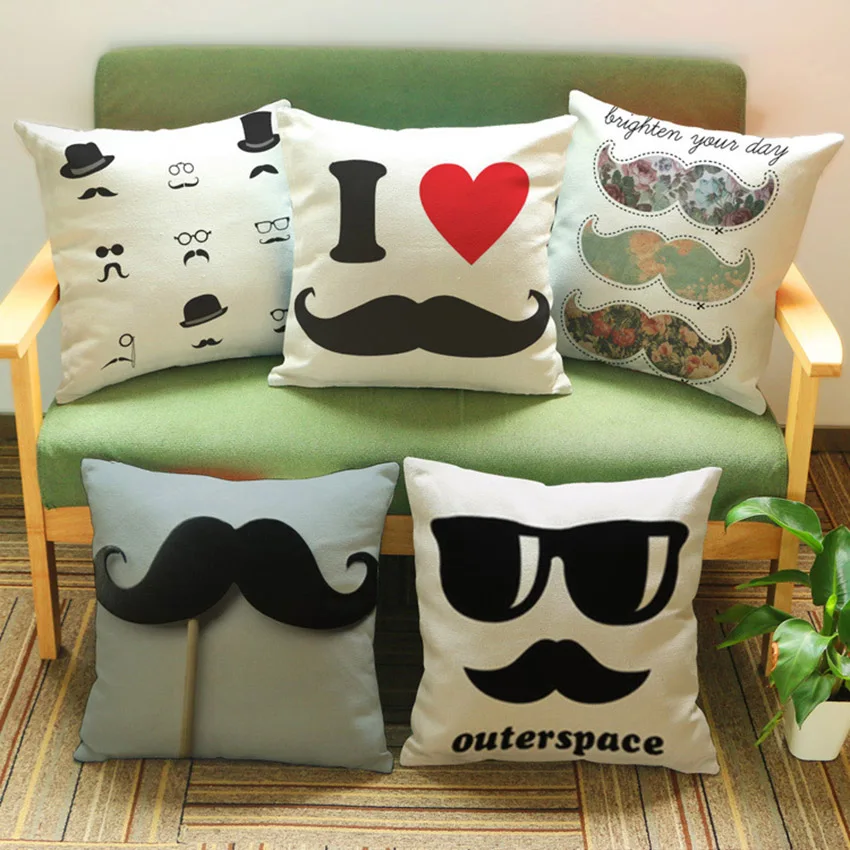 

Modern Mustache Beard Print Decorative Pillows For Home Decorative Sofa Car Seat Cotton Linen Cushion Covers Crochet Pillow Case