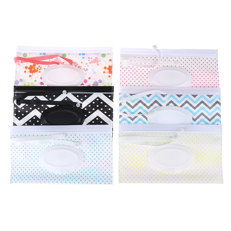 Eco-friendly Easy-carry Wet Wipes Bag Snap Strap Wipes Container Clamshell Cosmetic Pouch Clutch Cleaning Wipes Case