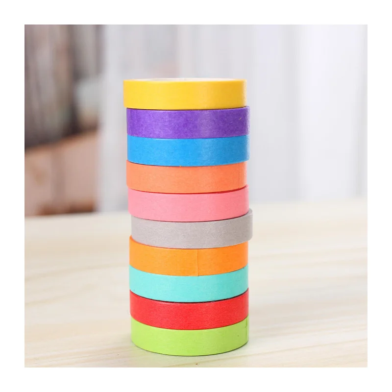 10 Pcs/box Rainbow Solid Color Japanese Masking Washi Sticky Paper Tape Adhesive Printing DIY Scrapbooking Deco Washi Tape Lot