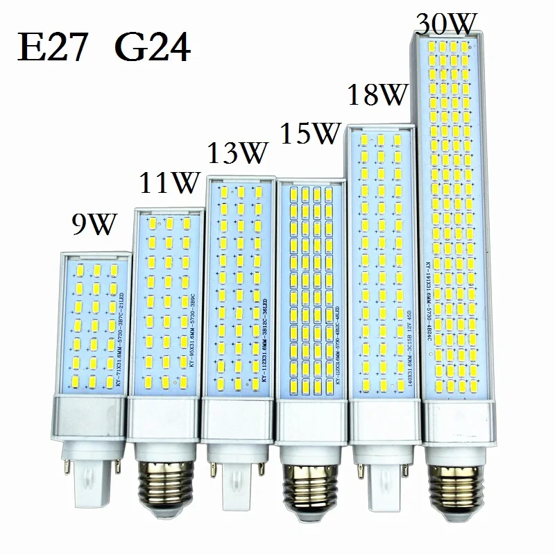 lampada led milho smd5730 bombillas lampada de led g24 e27 9w 11w 13w 15w 18w 30w 85v265v ac plugue horizontal 01