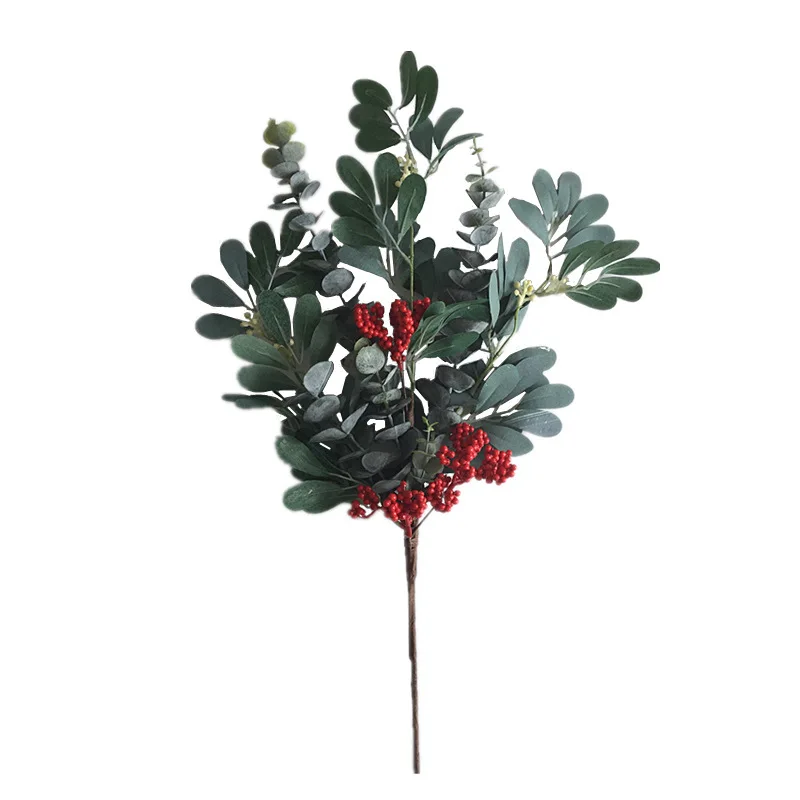 21 Inch Jujube Leaf Eucalyptus Press Leaf Berry Branch Floral Plant Wall Decorates Living Room Bedroom Fake Flowers