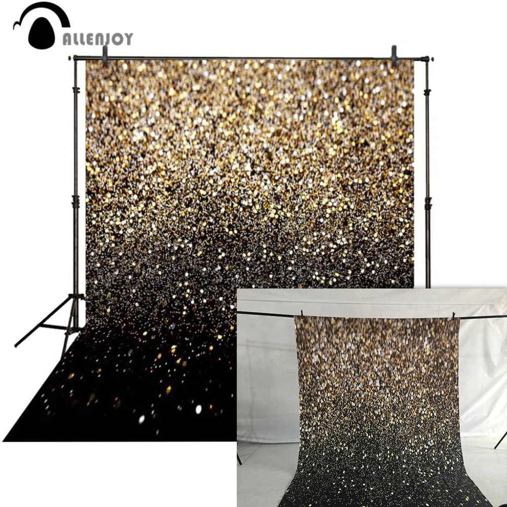 Allenjoy Photo Background Golden Black Shiny Glitter Bokeh Party Wedding Selfie Photography Backdrop Studio Photophone Photocall