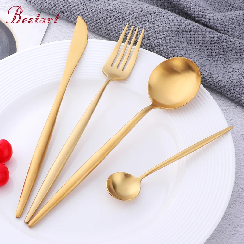 4 Pcs/Set Gold Cutlery Set Kitchen Tableware Set Stainless Steel Dinnerware Set Steak Knife Fork Spoon Dinner Set