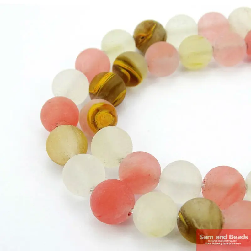 Natural stone Dull Polish Matte Colorful Volcano Cherry Quartz Round loose Beads 16