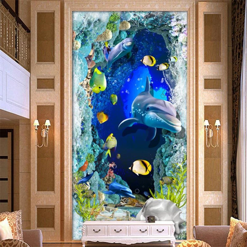 

wellyu Custom large wall murals 3D papier peint underwater world dolphin mystery background wall papel de parede 3d wallpaper