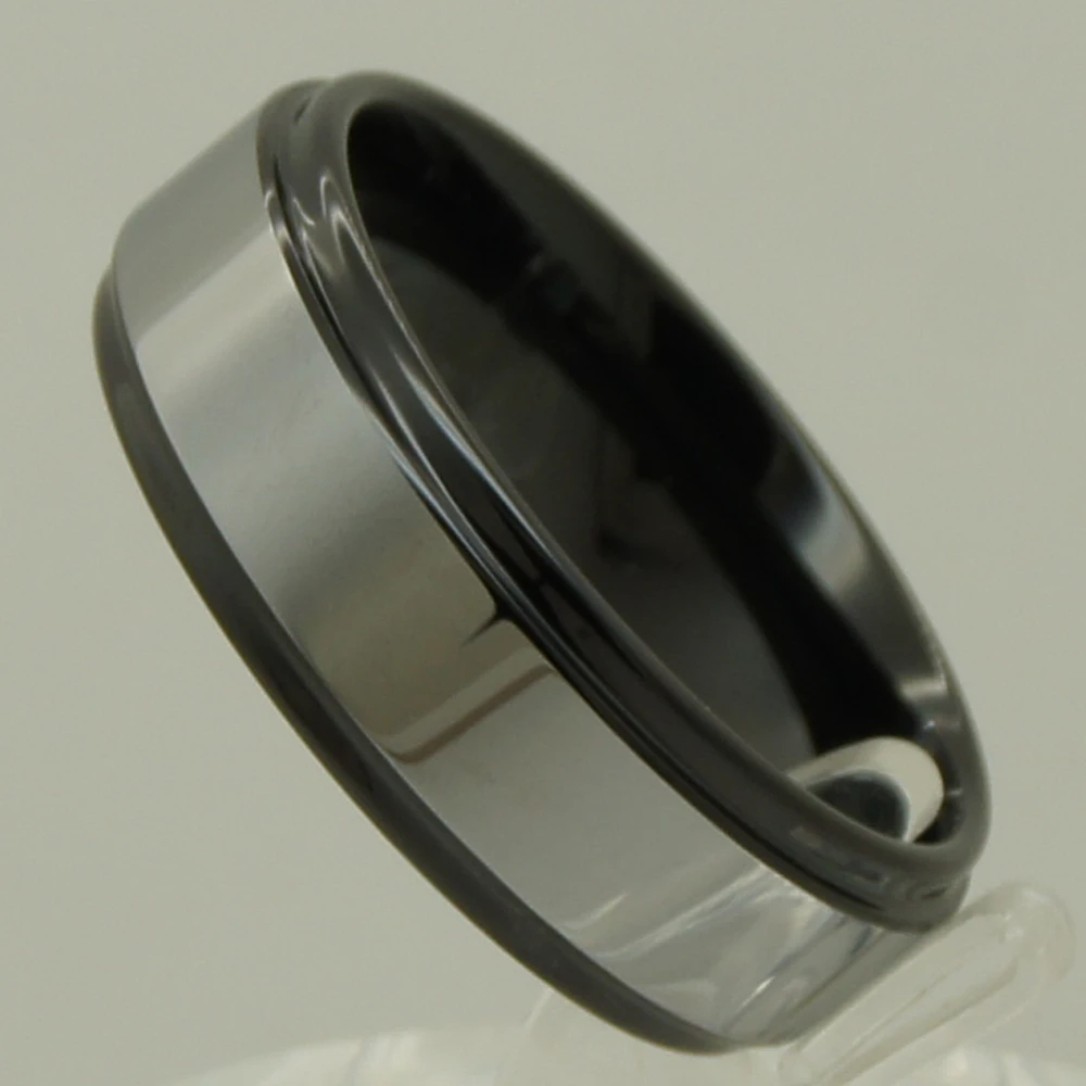 8mm men/boy 2tone black plating middle shiny silver grey color hi-tech tungsten ring