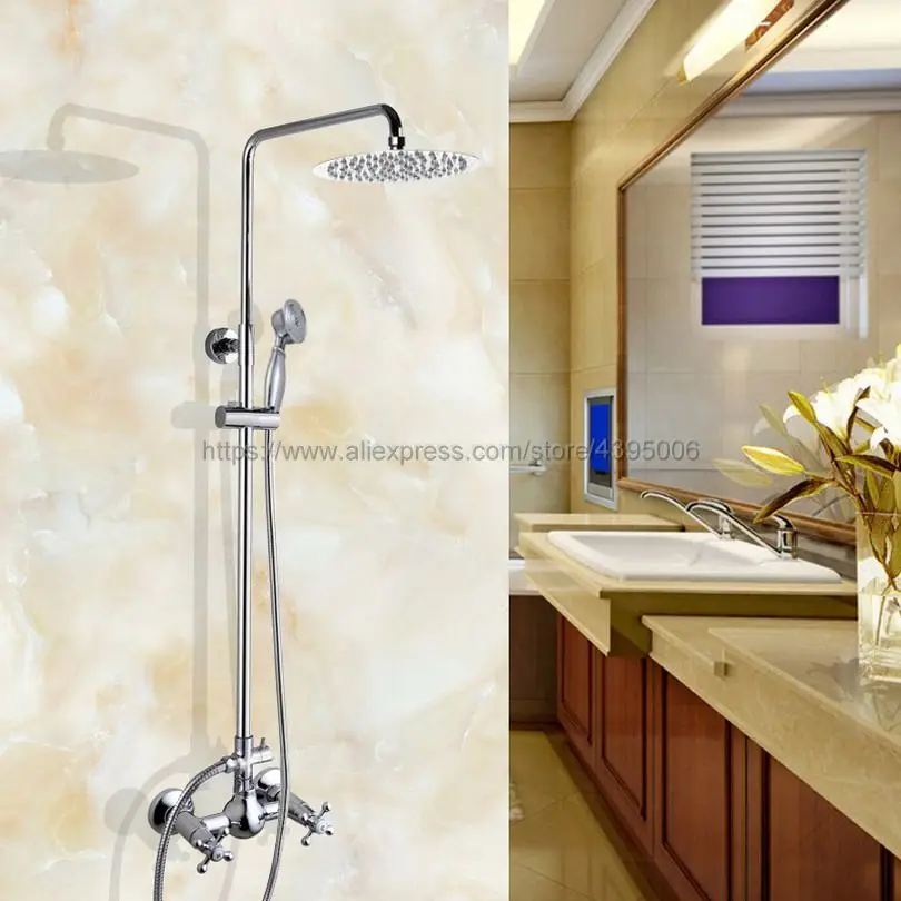 Bathroom Rainfall Shower Faucet Set Double Handle Mixer Tap With Hand Sprayer Wall Mounted Bath Shower Sets Bcy306