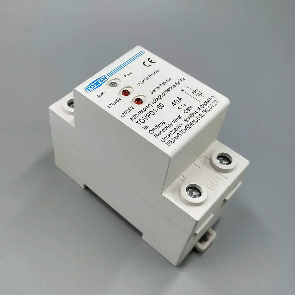 40A 230V Din rail 3 LED automatic reconnect over voltage and under voltage protective device protector protection relay