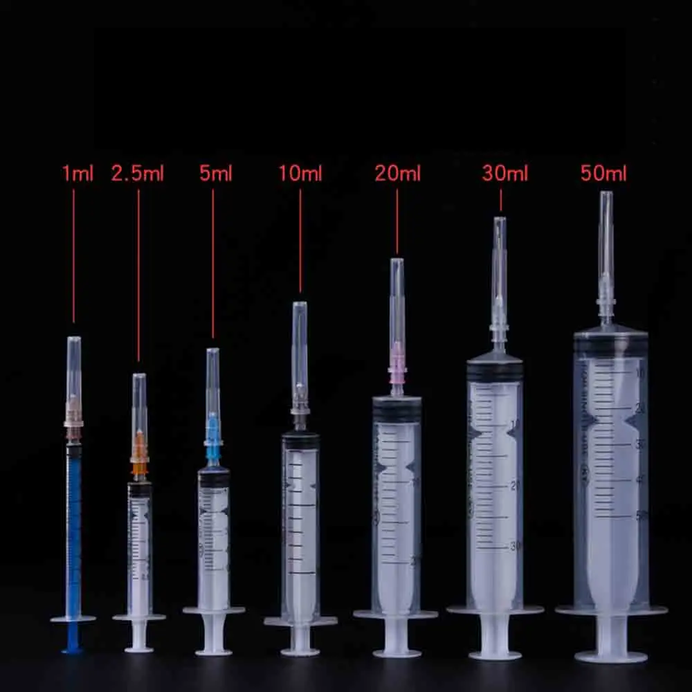 50pcs Disposable Plastic sterile injection syringe, Liquid Syringe with Needle 1/2.5/5/10/20/30ml for Industrial use