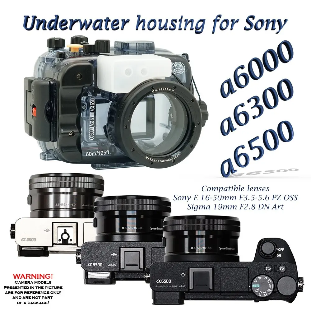 Seafrogs 195FT/60M Waterproof Underwater Diving Camera housing for Sony A6500 A6300 A6000 with Dual Fiber-Optic Port and O Ring