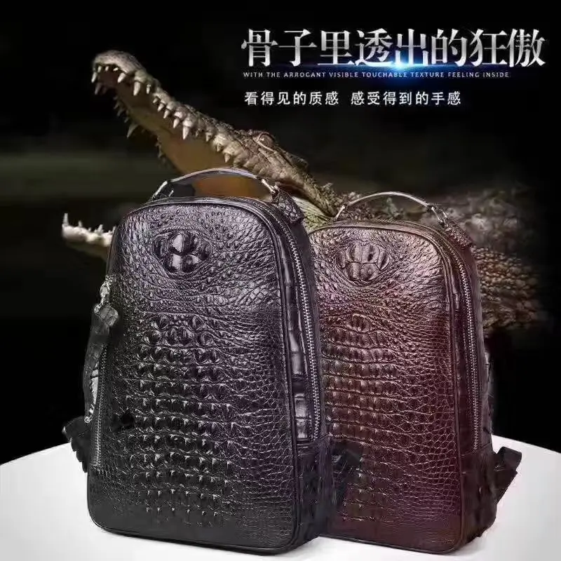 Luxury Alligator Skin กระเป๋าธุรกิจผู้ชายสีดําจระเข้แท้กระเป๋าเอกสารกระเป๋าแล็ปท็อปสําหรับนักธุรกิจกระเป๋าเป้สะพายหลัง