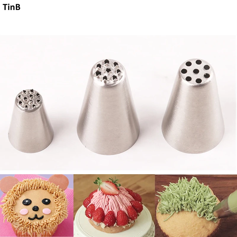 3pcs Grass Pastry Nozzles For Cream Fury Decoration Cupcake Head Cake Decorating Tools Stainless Steel Icing Piping Nozzles Tips