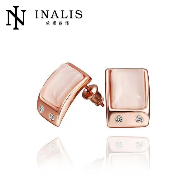 INALIS Top Quality Rhinestone Stud Earrings For Women Fashion Elegant Party Zircon Gold Color Jewelry E505