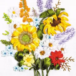 Needlework,DIY Ribbon Cross stitch Sets for Embroidery kit,Sunflower floral ribbon Cross-Stitch handwork wedding kit