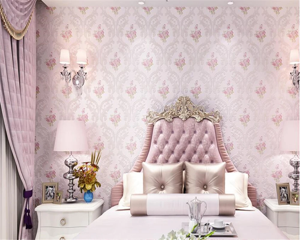 

beibehang Classic nonwoven wallpaper European style pastoral fashion pink warm bedroom bedside background wall paper living room