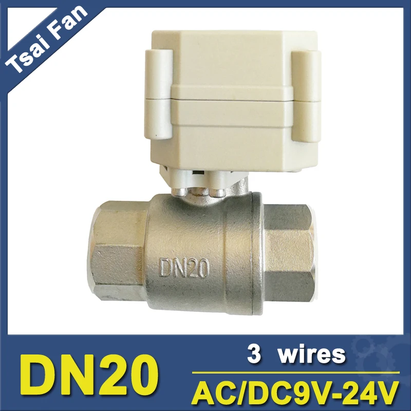 TF20-S2-A AC/DC9-24V 3 Wires Electric Ball Valve BSP Or NPT Thread Stainless Steel 2-Way 3/4