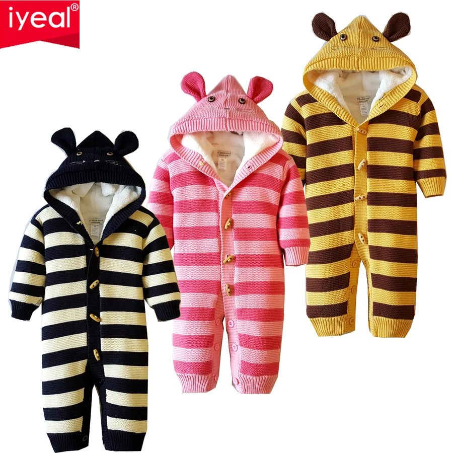 IYEAL Winter Baby Romper Sweater  Long Sleeve Cotton Animal Cartoon Stripes Knit Sweater Outwear Coat for Infant boy girls