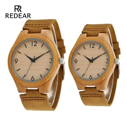 Free Shipping Bamboo Watches With No Logo Wood Switch Watch Real Leather Light Brown Watches by Gift package