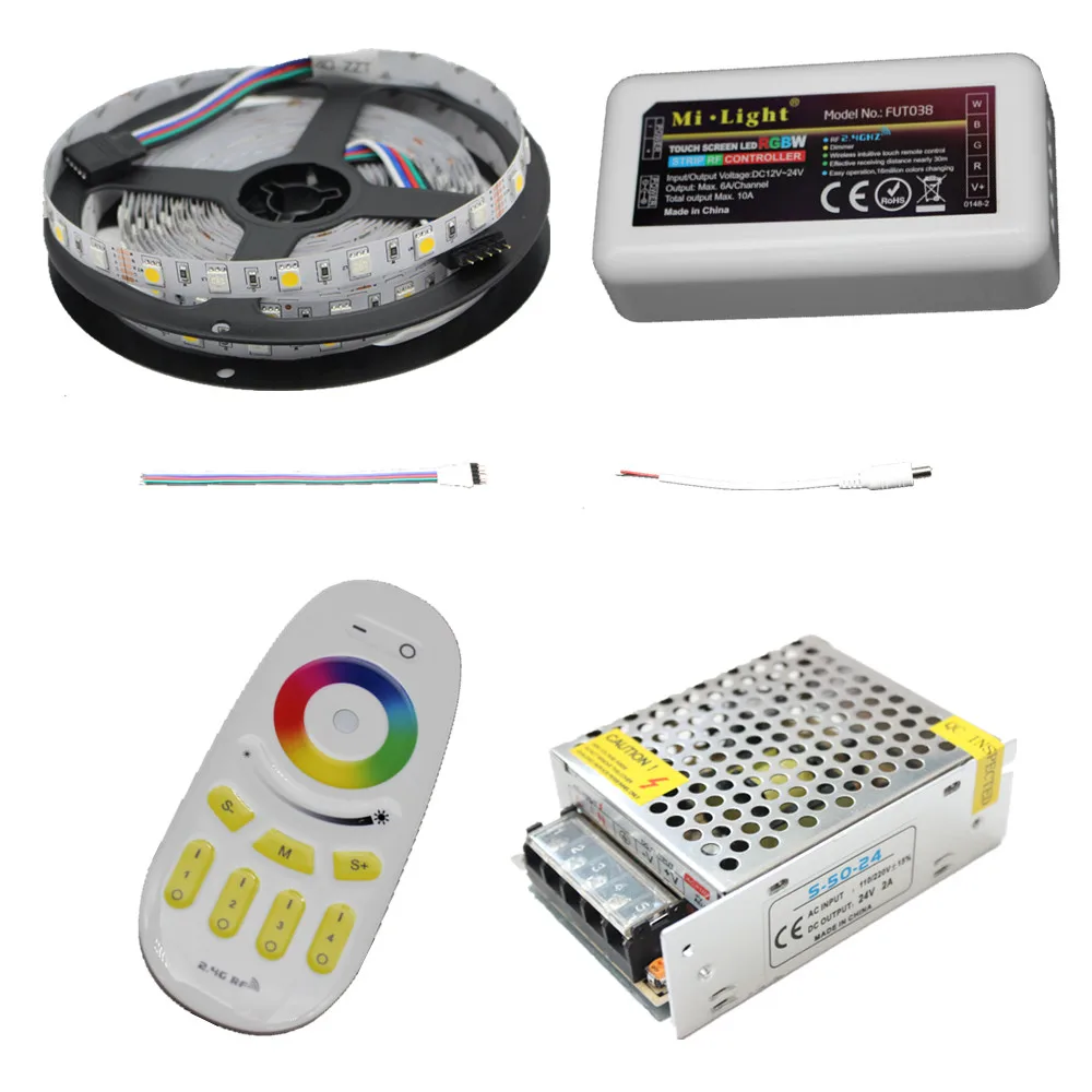 10M 15M 20M RGBW RGBWW Led Strip Light DC12V Waterproof 5050 SMD + mi-light Led Controller + Power adapter Kit