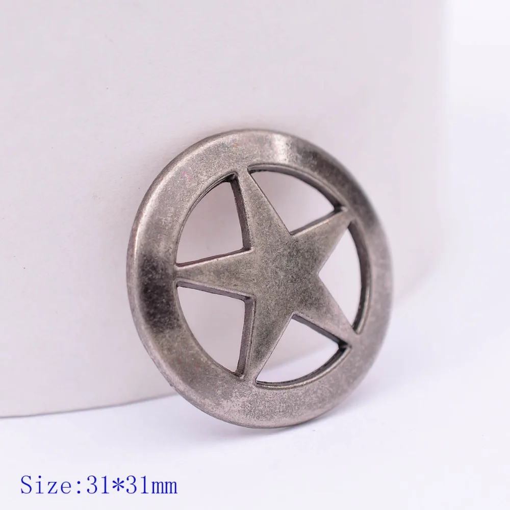 10PCS 31 MM ANTIQUE SILVER CLASSIC WESTERN PUNK TEXAS STAR CONCHOS SCREWBACK FOR LEATHERCRAFT BAG BELT HATBAND DECOR